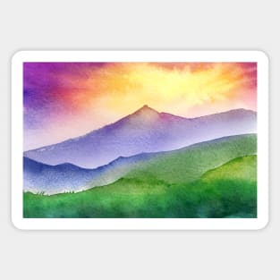 Watercolor mountains at dawn Magnet